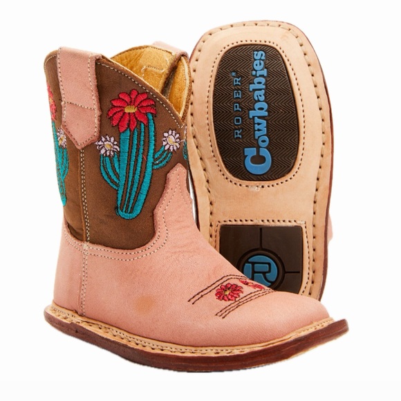 ROPER COWBABIES EUC Genuine Leather Velcro Cactus Cowboy Western Boots - Picture 1 of 3